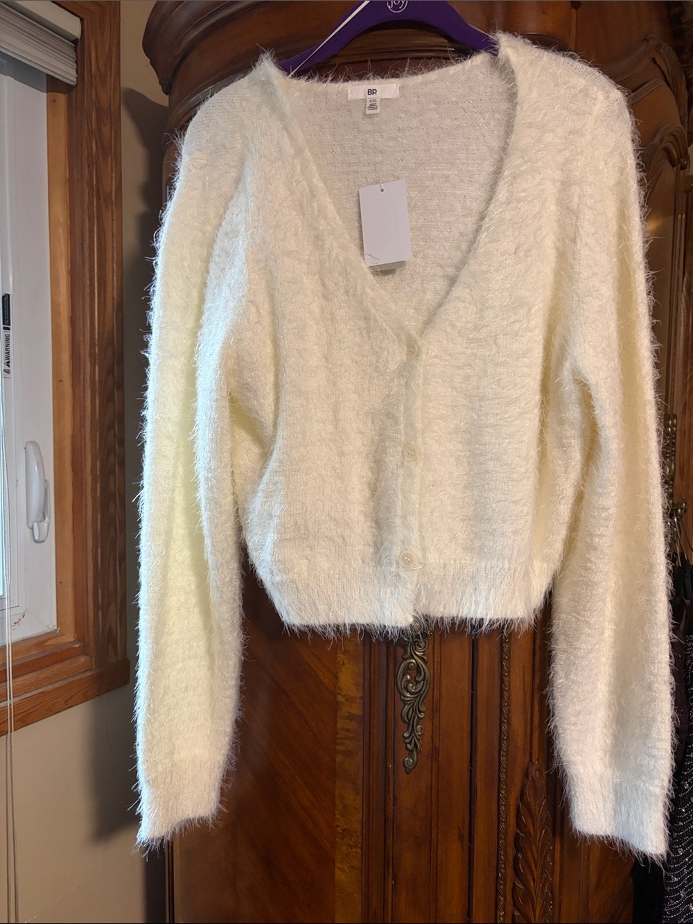 bp Cream Fuzzy V-Neck Button-Front Cardigan